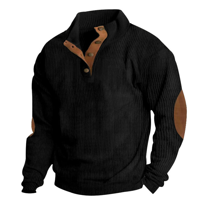 Mens Corduroy Shirts Long Sleeve Sweaters Patched Elbow Pullover Intage ...