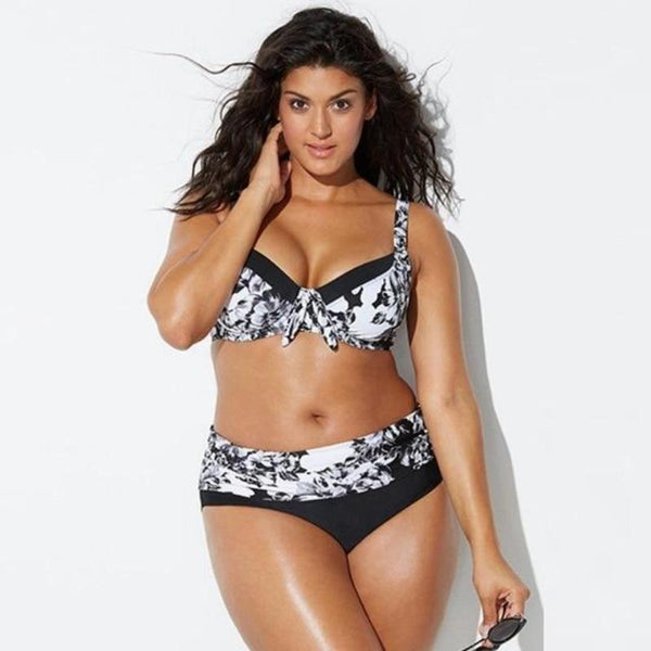 Women's Plus Size Black White High Waist Bikini Set
