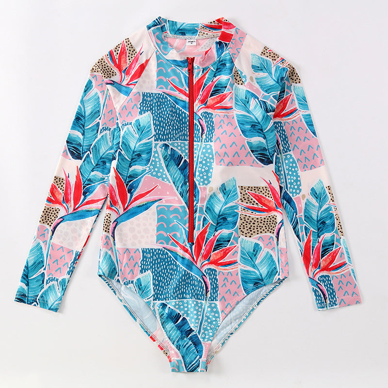Family Matching Blue Flower Printed Swimsuits