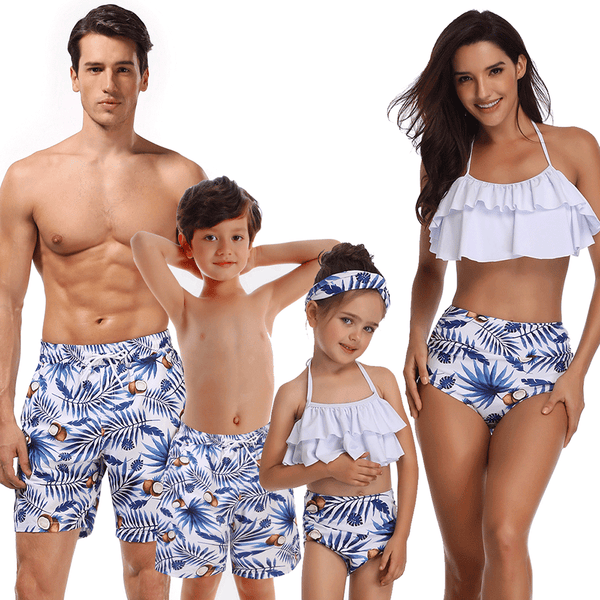 Ruffle Print  White Bikini Family Matching Swimwear