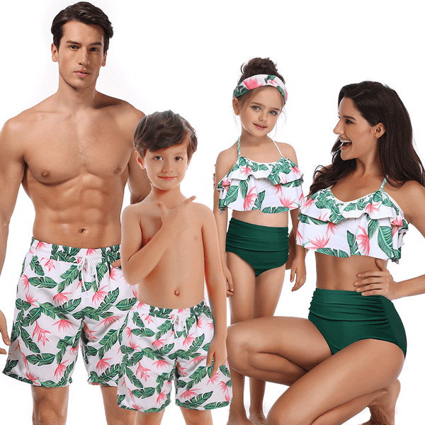 Ruffle Print  Green Bikini Family Matching Swimwear