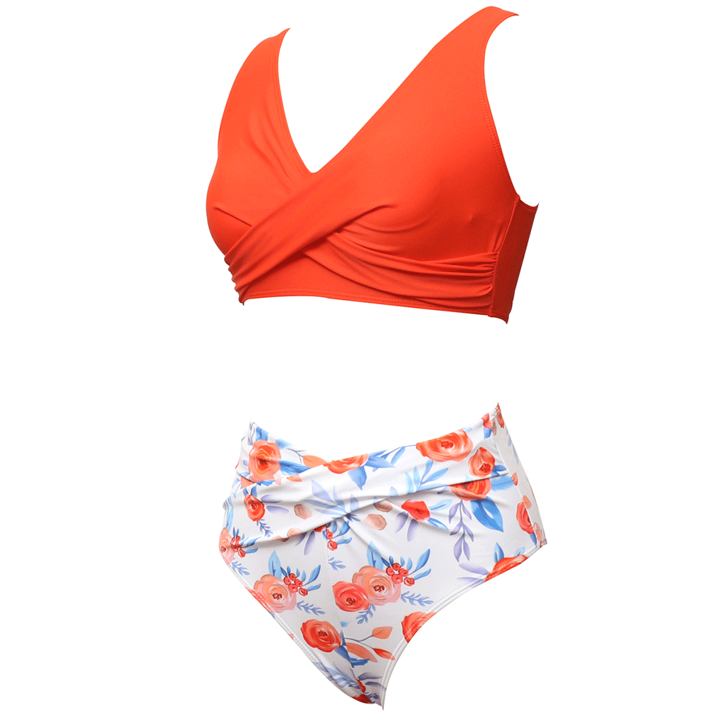 Wrap Bralette & Floral High Waist Bikini Set