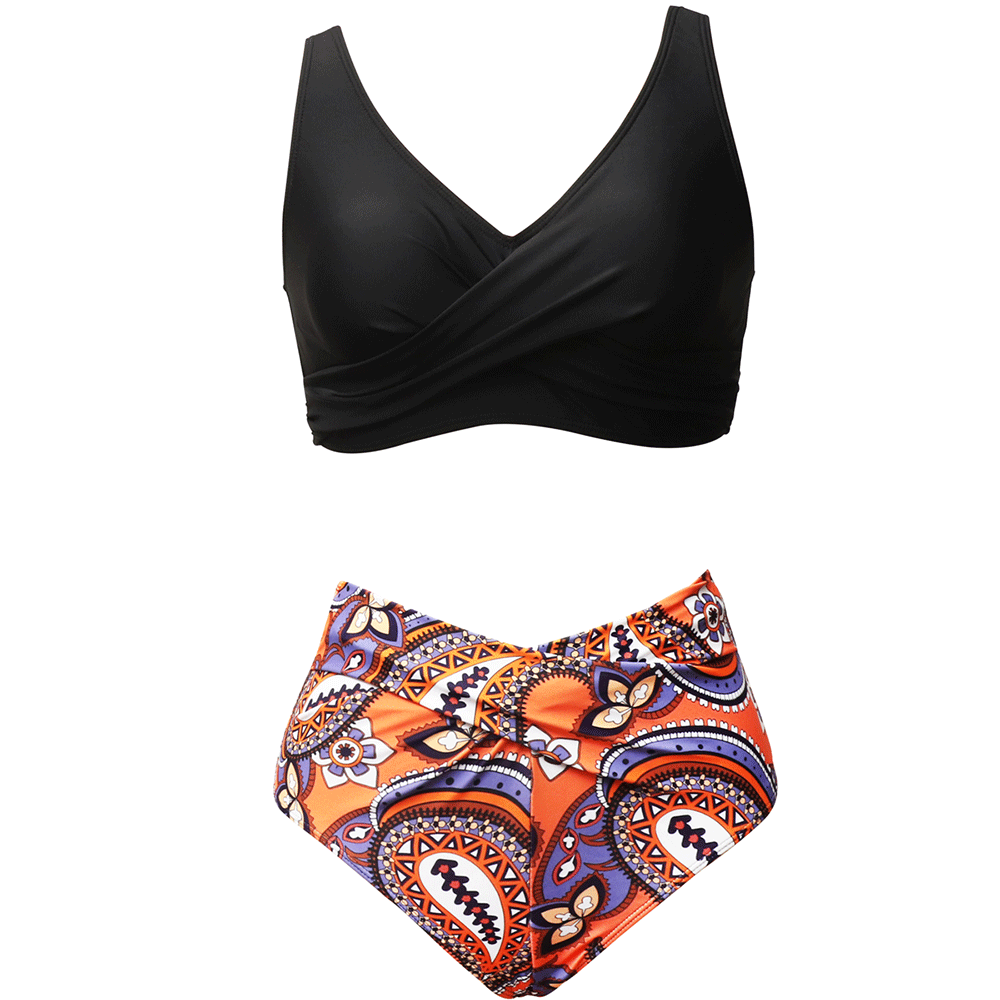 Wrap Bralette & Floral High Waist Bikini Set