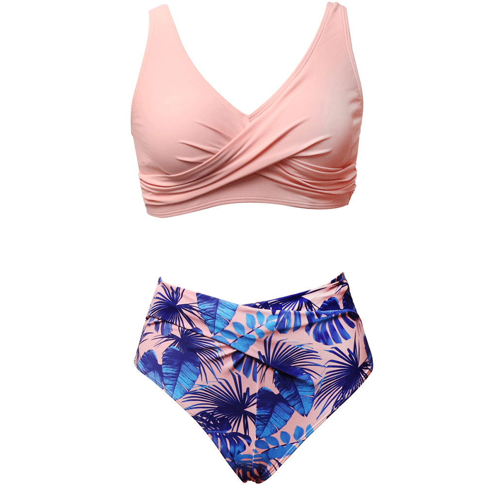Wrap Bralette & Floral High Waist Bikini Set