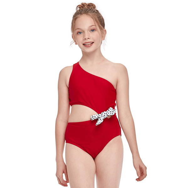One-shoulder Solid Colour Girl Swimsuit