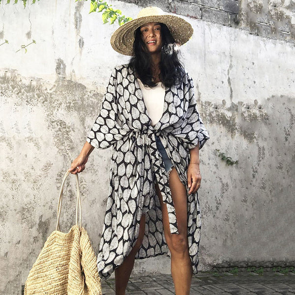 Casual Chiffon Tie Dye Open Front Long Kimono Swimsuit Cover up