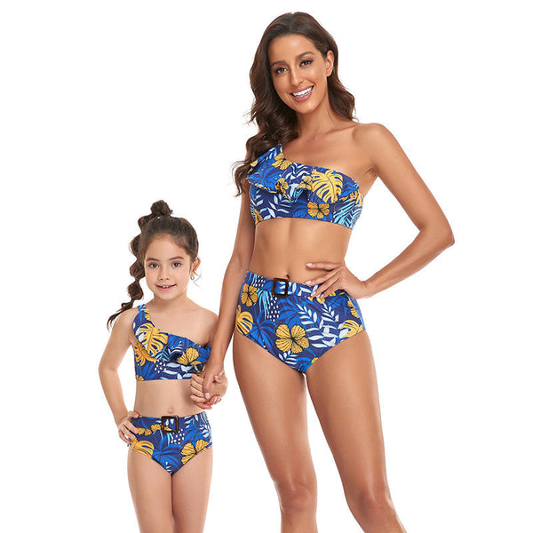 Ruffled Split High Waist Tie Bikini Mommy and Me Swimsuit