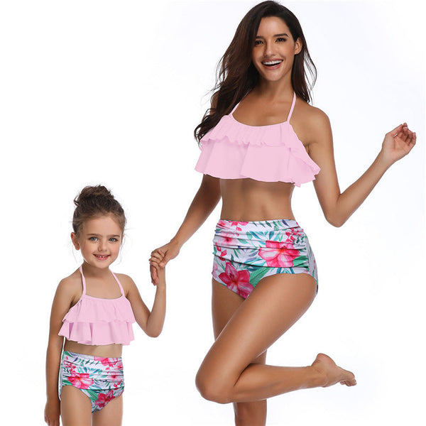 Ruffled Bikini & High Waist Bottom Mommy and Me Swimsuit