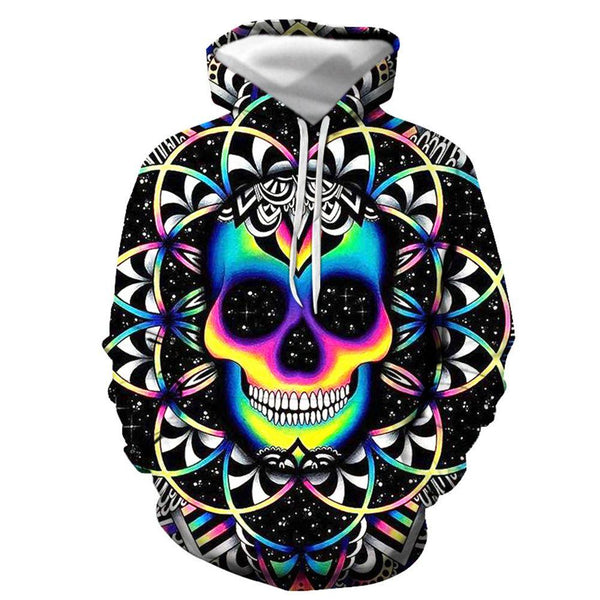 3D Graphic Printed Hoodies Skull Rainbow