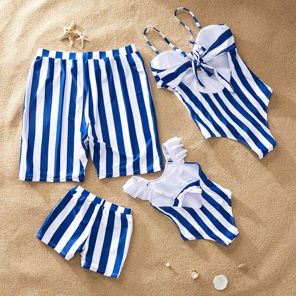 Family Matching One Piece Striped Hollow Out Monokini Swimsuits